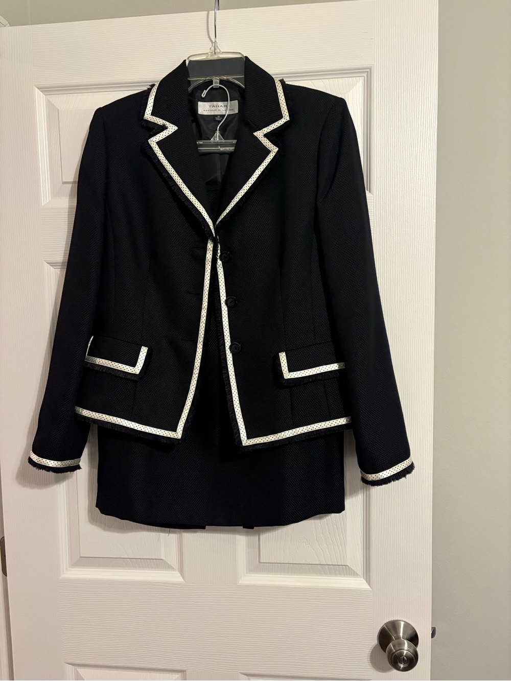 Tahari Arthur S Levine Black polka dot Blazer and skirt set.